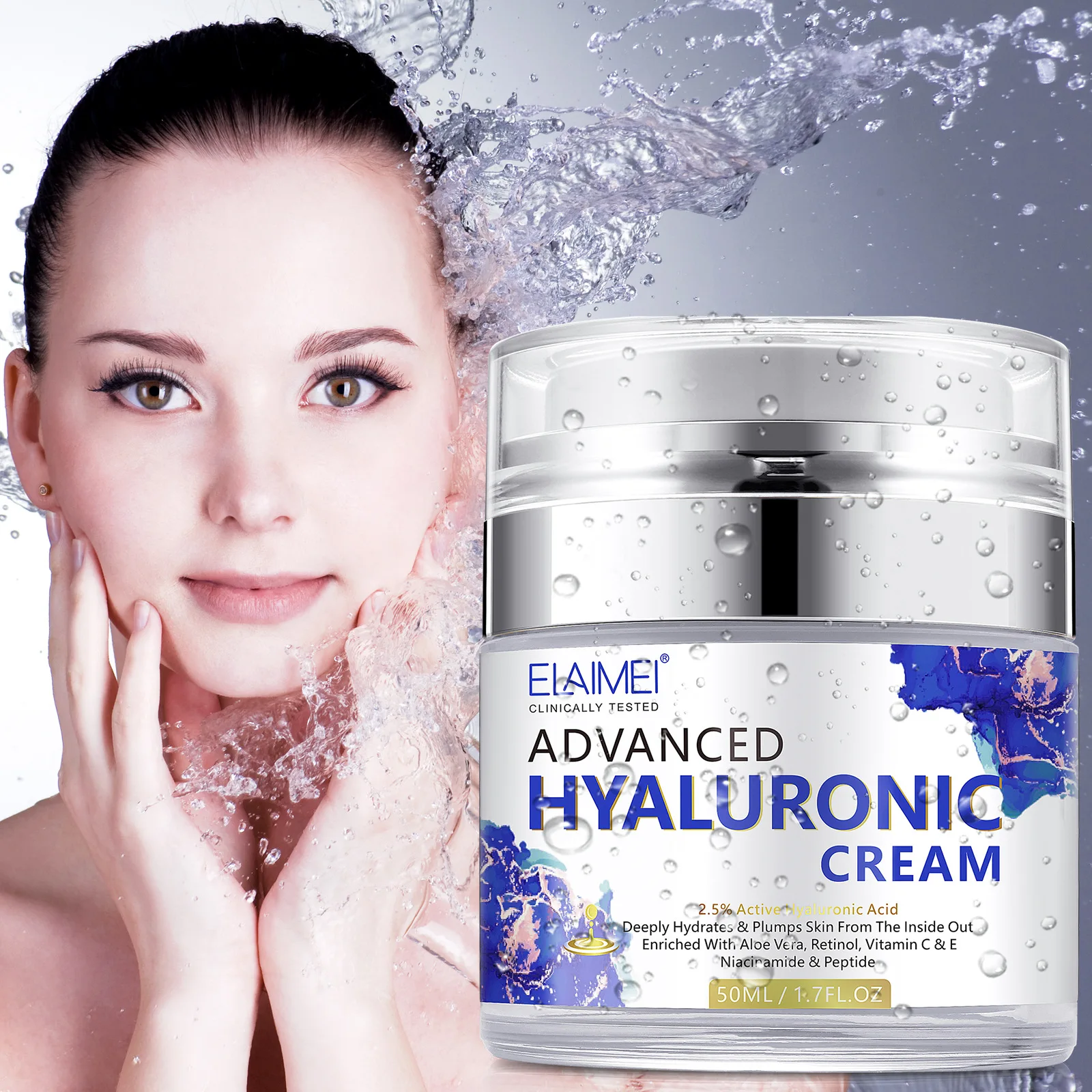 

50ml Hyaluronic acid face cream press type moisturizing thinning fine lines tightening repairing brightening skin tone