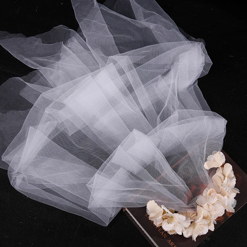 

White Ribbon Flower Long Bridal Women Veil Romantic Two Layers Veils Hairband Elbow Length Veil With Combs Wedding Accessories