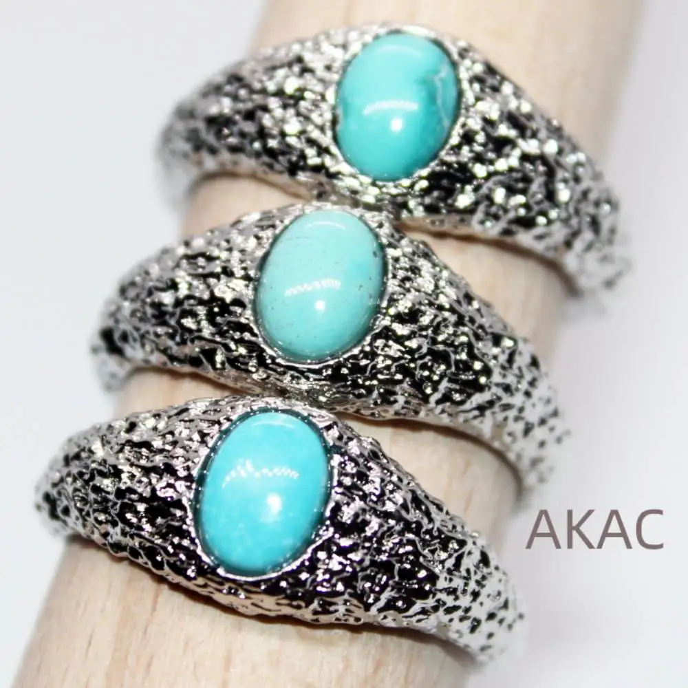 

3rings 100% Natural rare original turquoise white copper adjustable ring stone size approx5*7mm