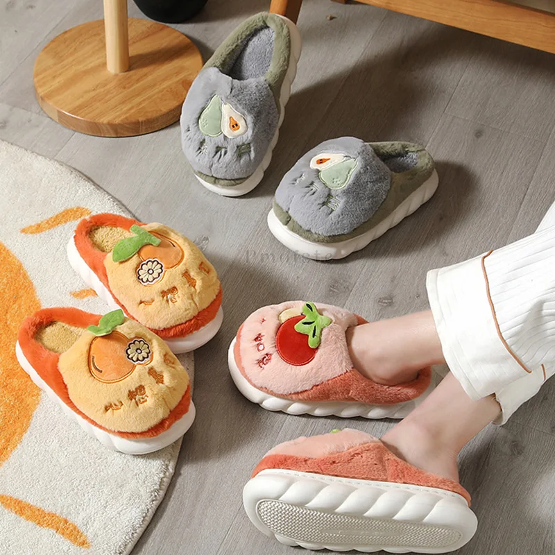Cute Strawberry Women Home Slippers Lovely Fruit Thick Sole Shoes for Female Indoor Slipper with Fur Woman Casual Slippers House