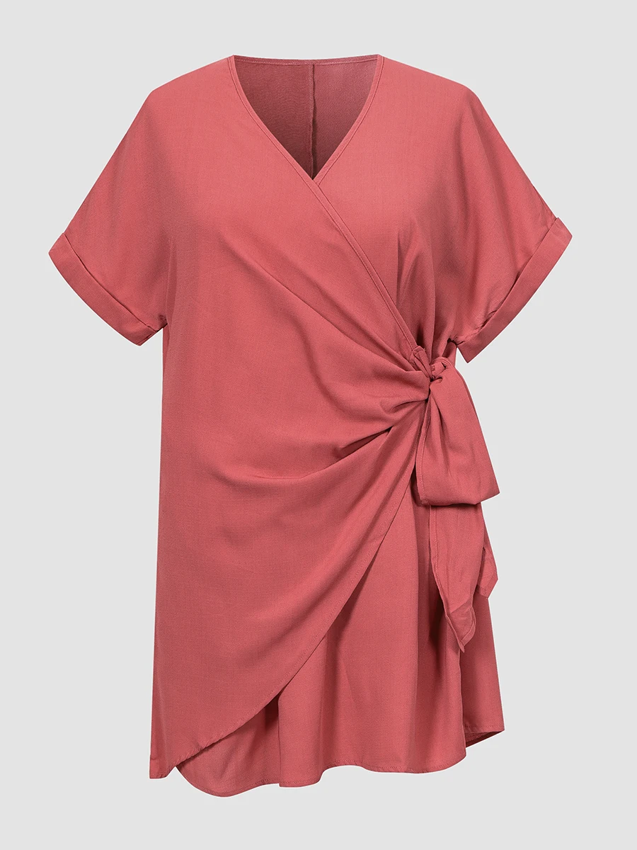 

Finjani Tie Front Batwing Sleeve Dress Solid Plus Size Women's Dresses Women's Burgundy Elegant Dress For Parties