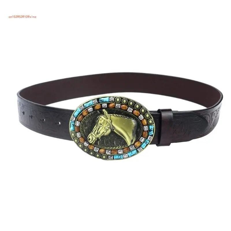 

Рельефный поясной ремень с пряжкой в форме головы лошади регулируемый поясной ремень для мужских джинсов