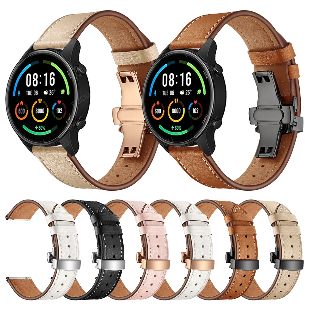 Butterfly buckle Leather strap For Xiaomi watch color sports edition bracelet Mi watch watchband replaceable accessories band