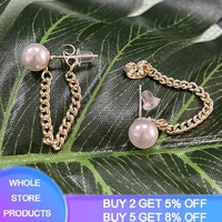 lmnzb new korea fashion style girl imitation pearl chain pendant earrings for women gold color ear jewelry charming gift