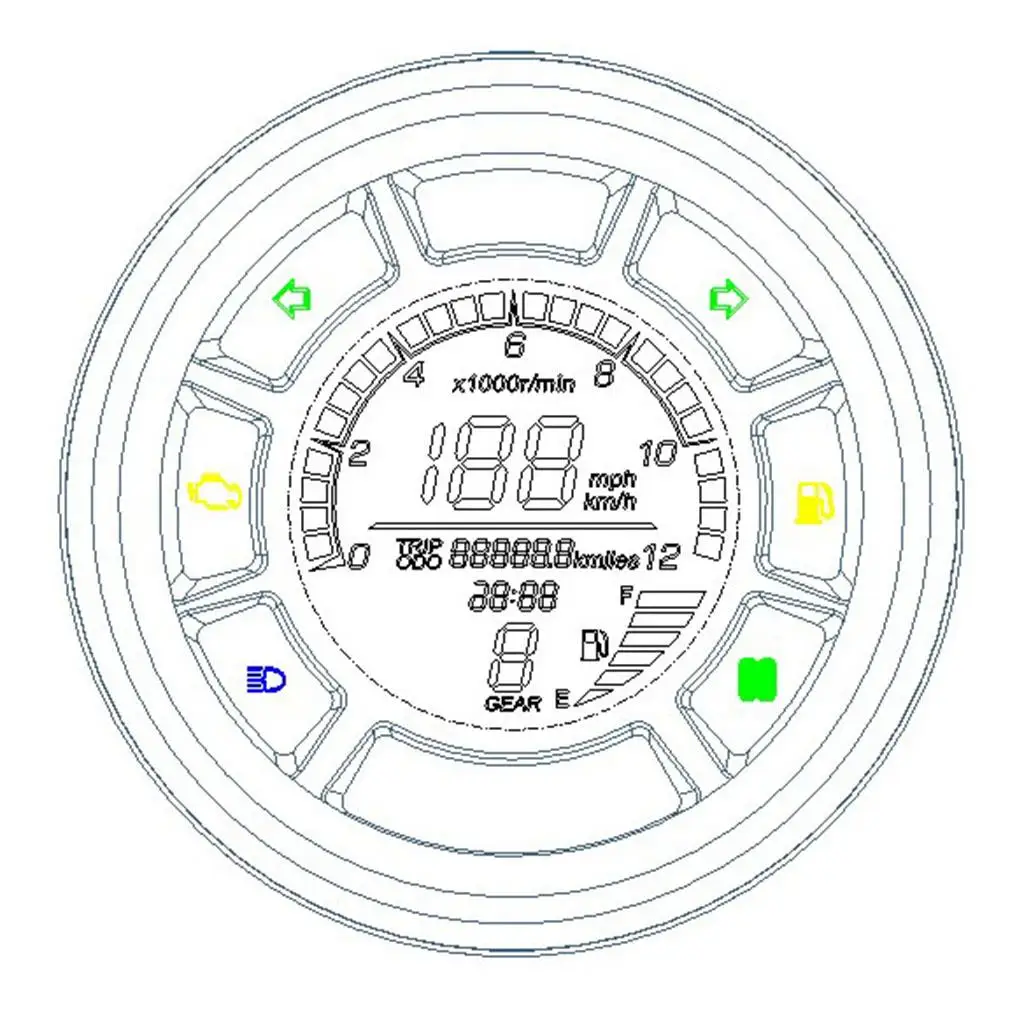 6 Gear LCD Digital Motorcycle Odometer Speedometer Tachometer Gauge Backlit |