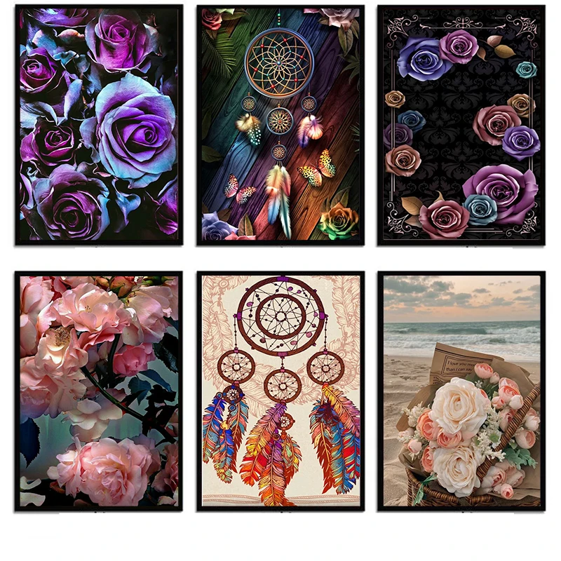 

Floral 5D DIY Diamond Painting Kits Animal Landscape Cross Diamond Embroidery Painting Full Round Diamond Mosaic Home Decor Gift