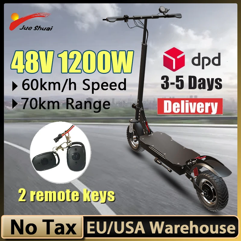 

60KM/H 1200W Electric Scooter EU USA Stock 48V 13ah 20ah Lithium Battery 10 Inch Off Road Tire 3 Speed Gear E scooter Foldable