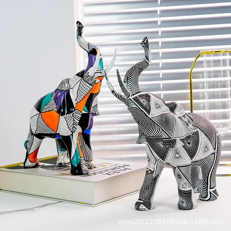 

Геометрический узор Масляные картины статуя слона Современное украшение домашняя Смола животное фотоэлемент в Северо-американском стиле