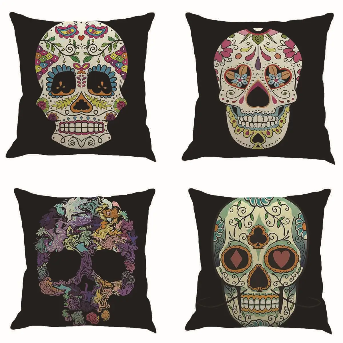 

Pillows Case Colorful Sugar Skull Decorative Pillowcases Linen Throw Pillow Cover for Living Room Pillow Sofa Bed Couch 45x45