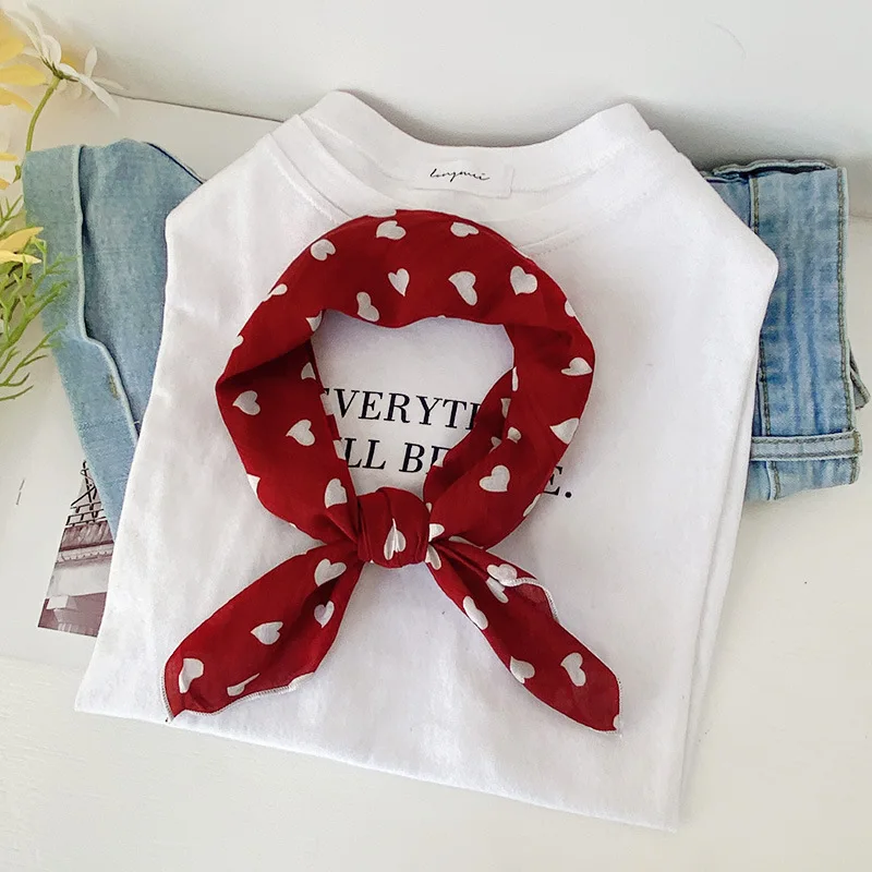 

55cm Elegant Love Print Square Scarf Women Soft Cotton Scarf All-match Spring Scarf Bag Scarf Hair Band 2 Colors Available