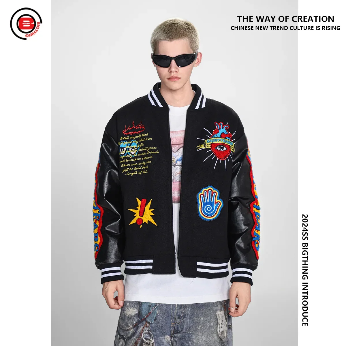 Летная куртка с вышивкой BIGTHING Saint Michael Tears винтажная бейсбольная форма