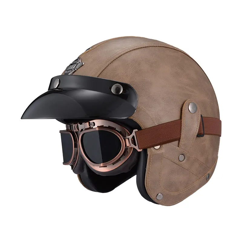 Brown Retro Open Face 3/4 Helmet Motorcycle  Personalized Mens Womens Casco Moto Vintage Capacete De Moto Masculino