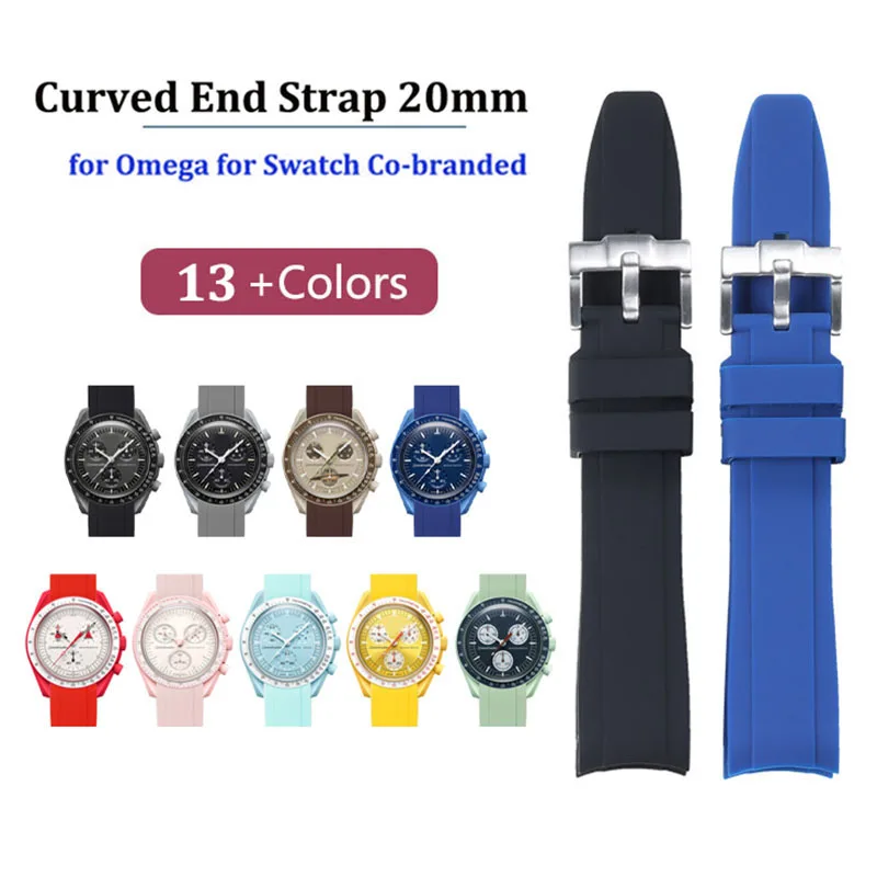 

Curved Strap 20mm 22mm for Omega for Swatch Co-Branded Planet Moon Watches Silicone Waterproof Sport Watch Bracelet