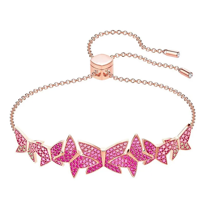 

Fashion Jewelry NEW Romantic colorful flying butterfly bracelet Crystal from Swarovskis Good memories Pink butterfly bracelet