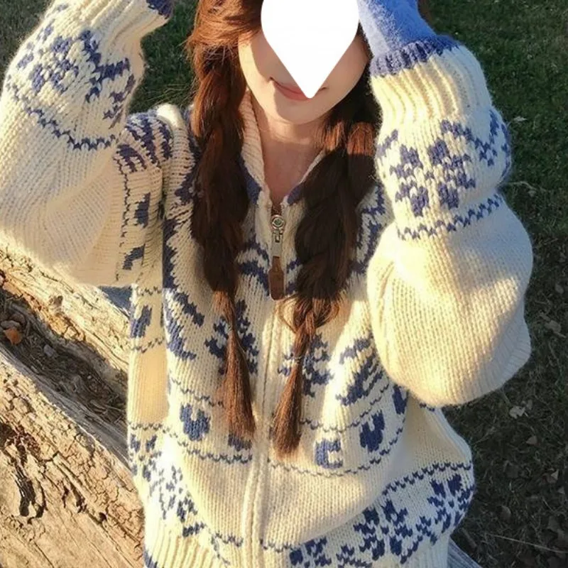 Зимняя рождественская елка жаккардовый вязаный кардиган на молнии свитер пальто