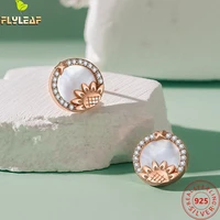 real 925 sterling silver jewelry shell zircon sunflower stud earrings for women rose gold plating original design accessories