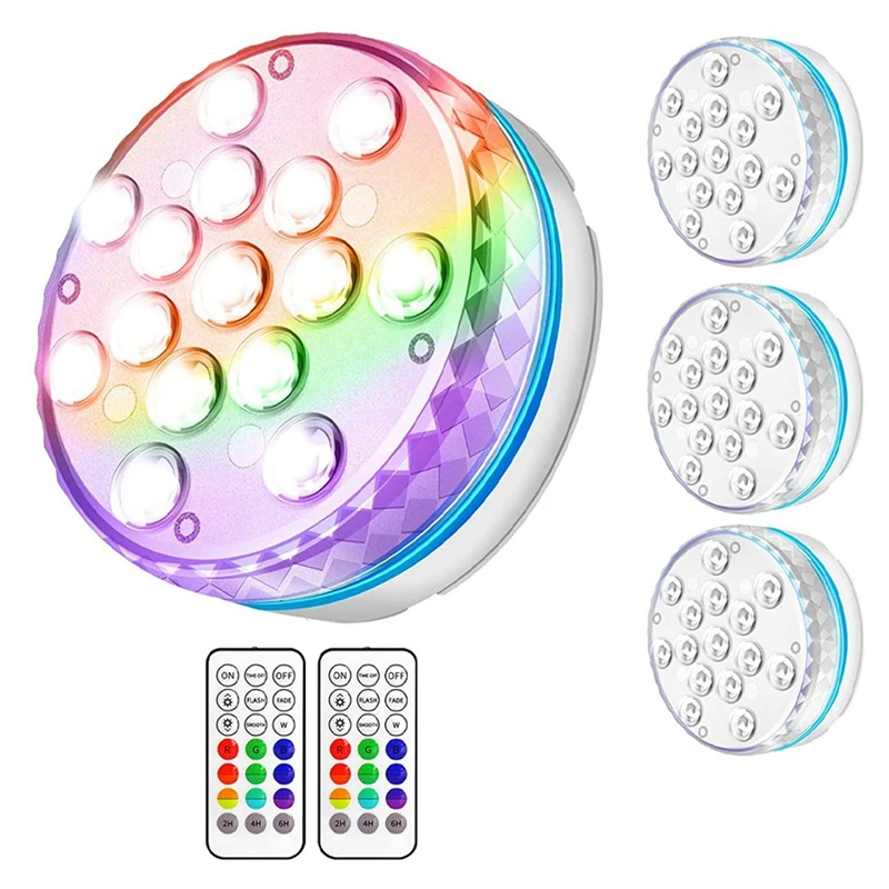 

HOT SALE Submersible LED Lights With Remote , Pool Lights Waterproof 15 Led Beads 16 RGB Color, Underwater Led Lights-4 Packs