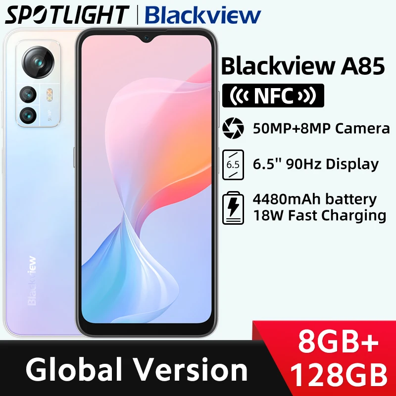 【World Premiere】Blackview A85 Global Version 8GB 128GB 6.5'' HD+ 90Hz Display 50MP Camera 4480 mAh Battery NFC Smartphone