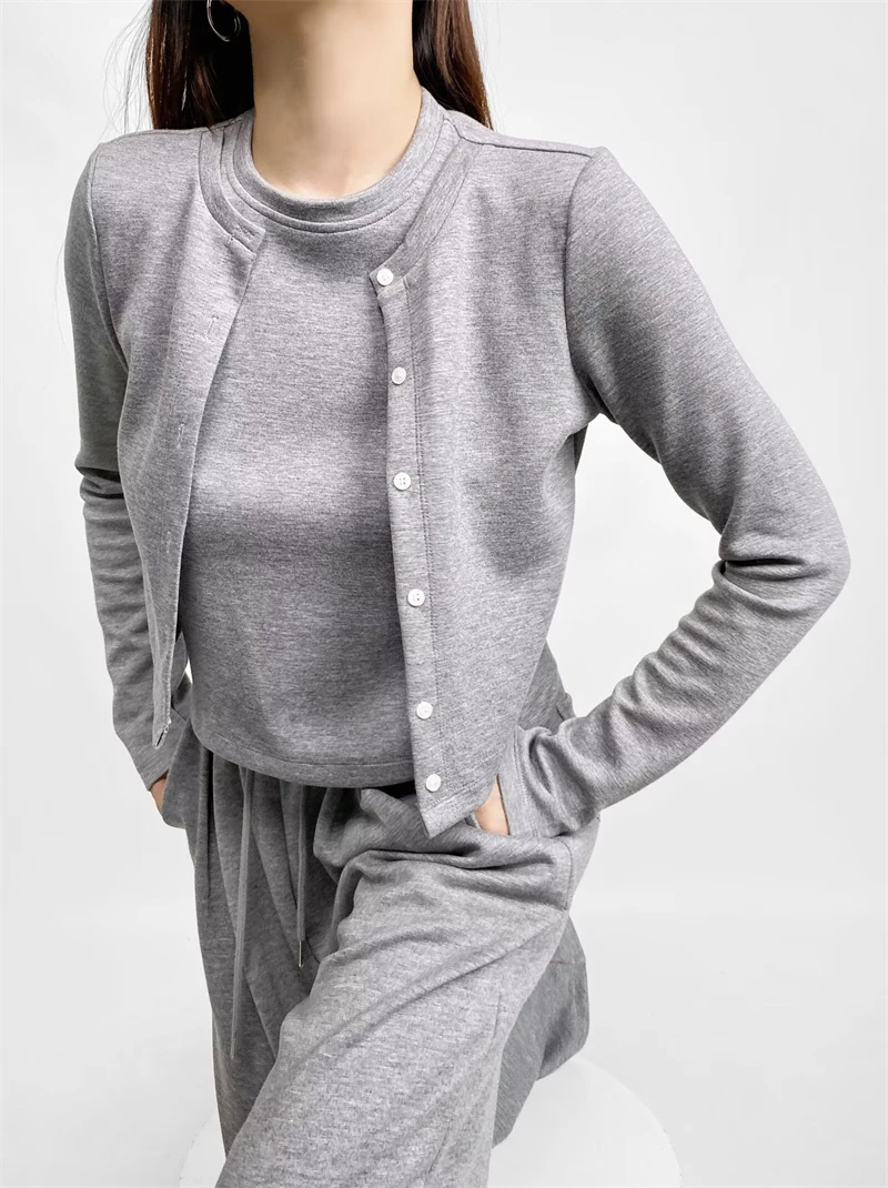 KEYANKETIAN 2024 осень/зима новый женский лоскутный хлопковый свитшот с круглым вырезом