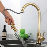 stainless steel kitchen pull out faucet induction hot and cold telescopic brushed gold black touch faucet