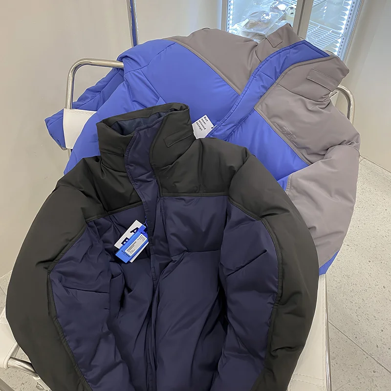 

version of high-quality Korean autumn winter color-blocking down jacket men and women couples loose warm thickened coat tops