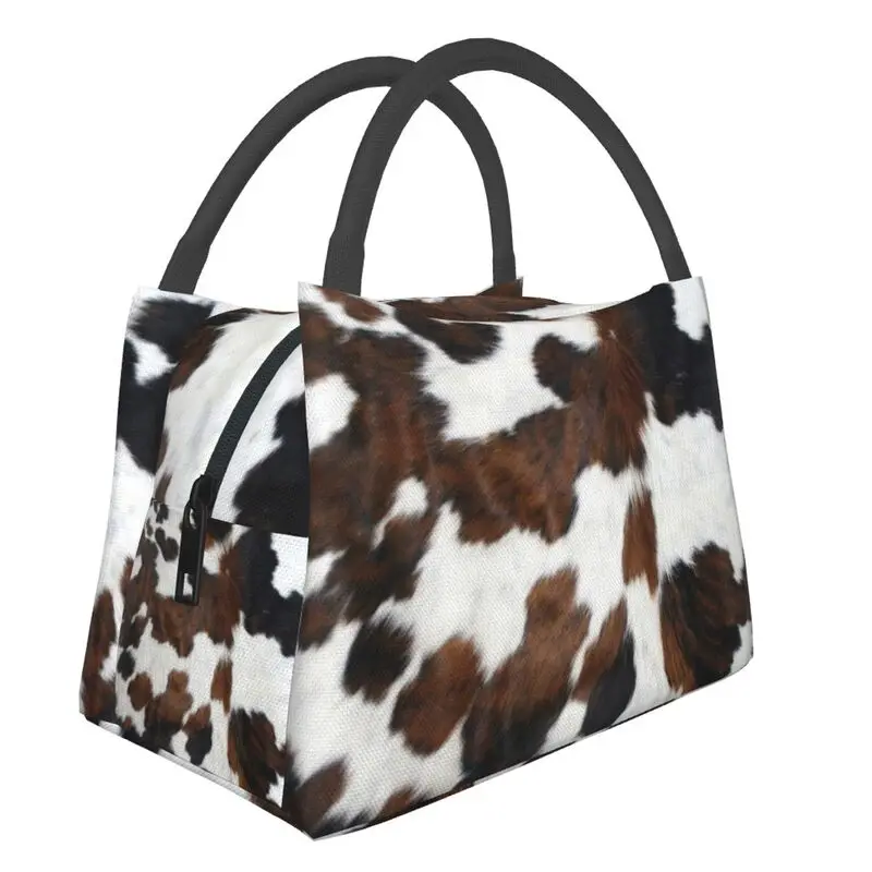 

Custom Cowhide Texture 3D Printing Lunch Bag Women Thermal Cooler Insulated Lunch Box for Picnic Camping Work Travel