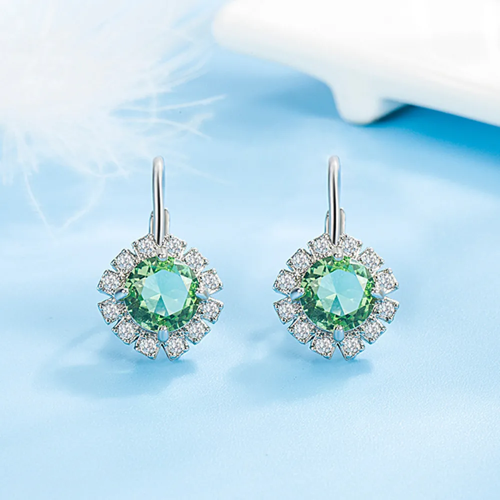 

Bling Green Crystal Emerald 5A Zircon Diamonds Gemstones Clip On Drop Flowers Earrings for Women White Gold Filled Jewelry New