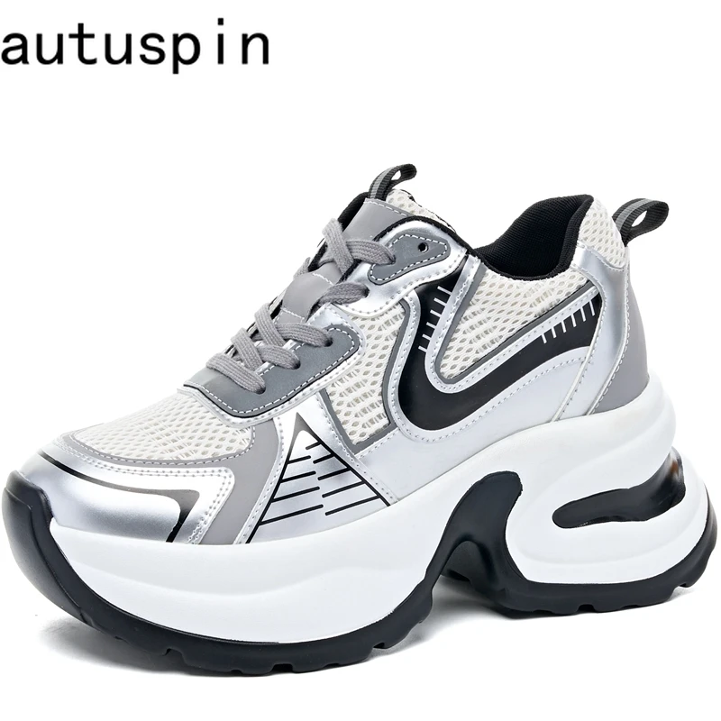 Женские кроссовки на шнуровке Autuspin осенние модные сетчатые кожаные с
