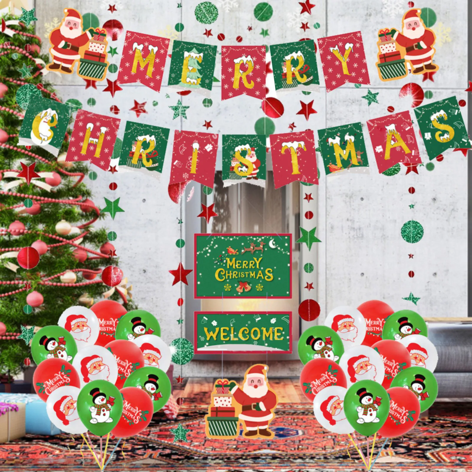 

Рождественская вечеринка, набор принадлежностей, Рождественский флаг, дверь, карточка, дверь, ярлык, цвет красный, зеленый, белый, набор бума...