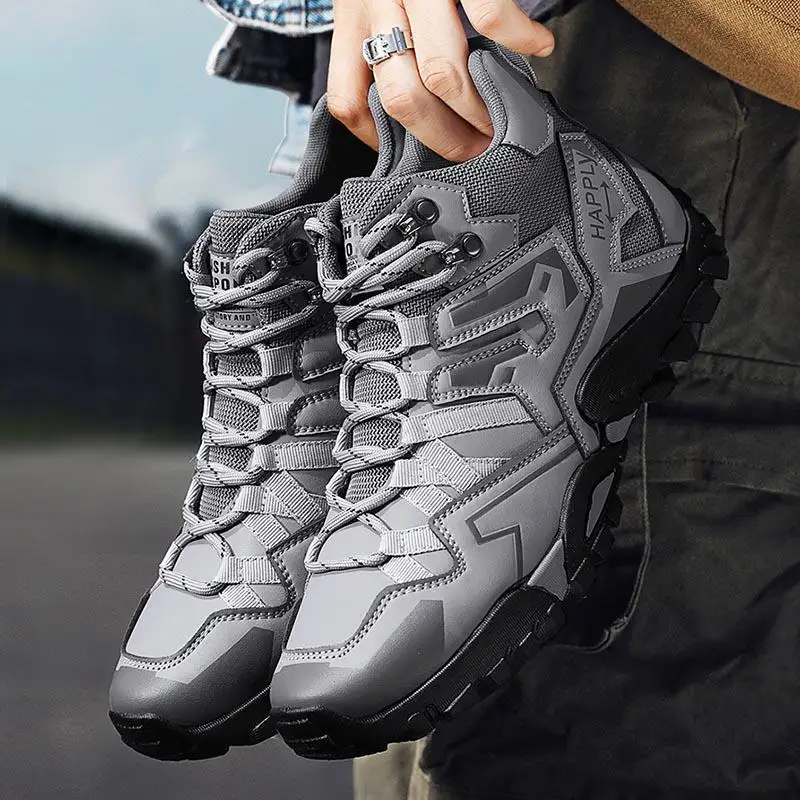 

Chelsea Men's Autumn Black British High-Top Motorcycle Leather Shoes Outdoor Platform High Heel Tooling Boots