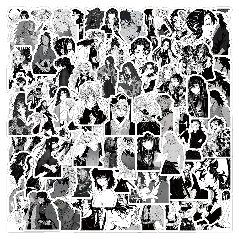 

10/30/50/103pcs Demon Slayer Cartoon Stickers Black White Japan Anime Sticker for Bike Skateboard Phone Suitcase Decal Kid Toys