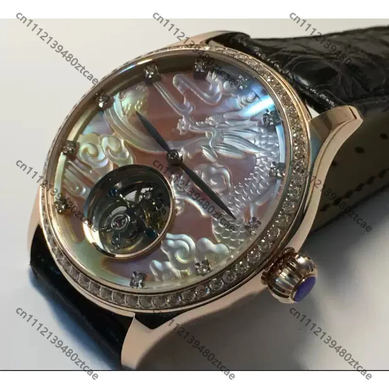 Фото Механические часы ST8000 Tourbillon с циферблатом из глубоководной раковины, 3D-резной фигуркой дракона, настраиваемые, роскошные, коллекционные наручные часы. №1