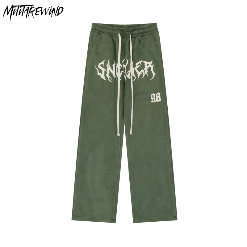 

Повседневные брюки в Корейском стиле, уличная одежда в стиле хип-хоп с принтом, свободные брюки с широкими штанинами и эластичным поясом на шнурке