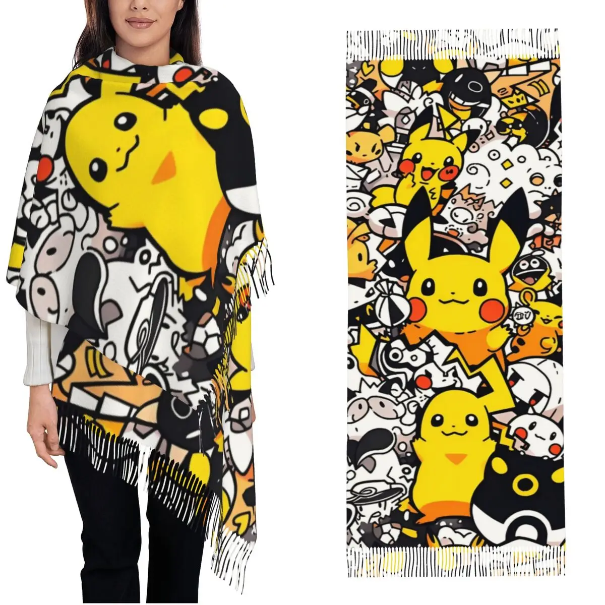 Шаль в стиле аниме Покемон Пикачу для женщин зимний теплый большой длинный шарф