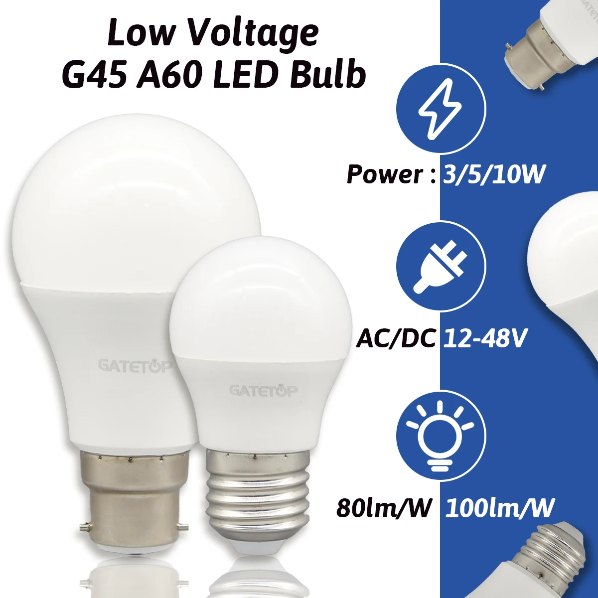 1-20 шт. светодиодные лампы с высоким люменом AC DC 12 В 24 36 48 E27 B22 3 Вт 5 10 для домашнего