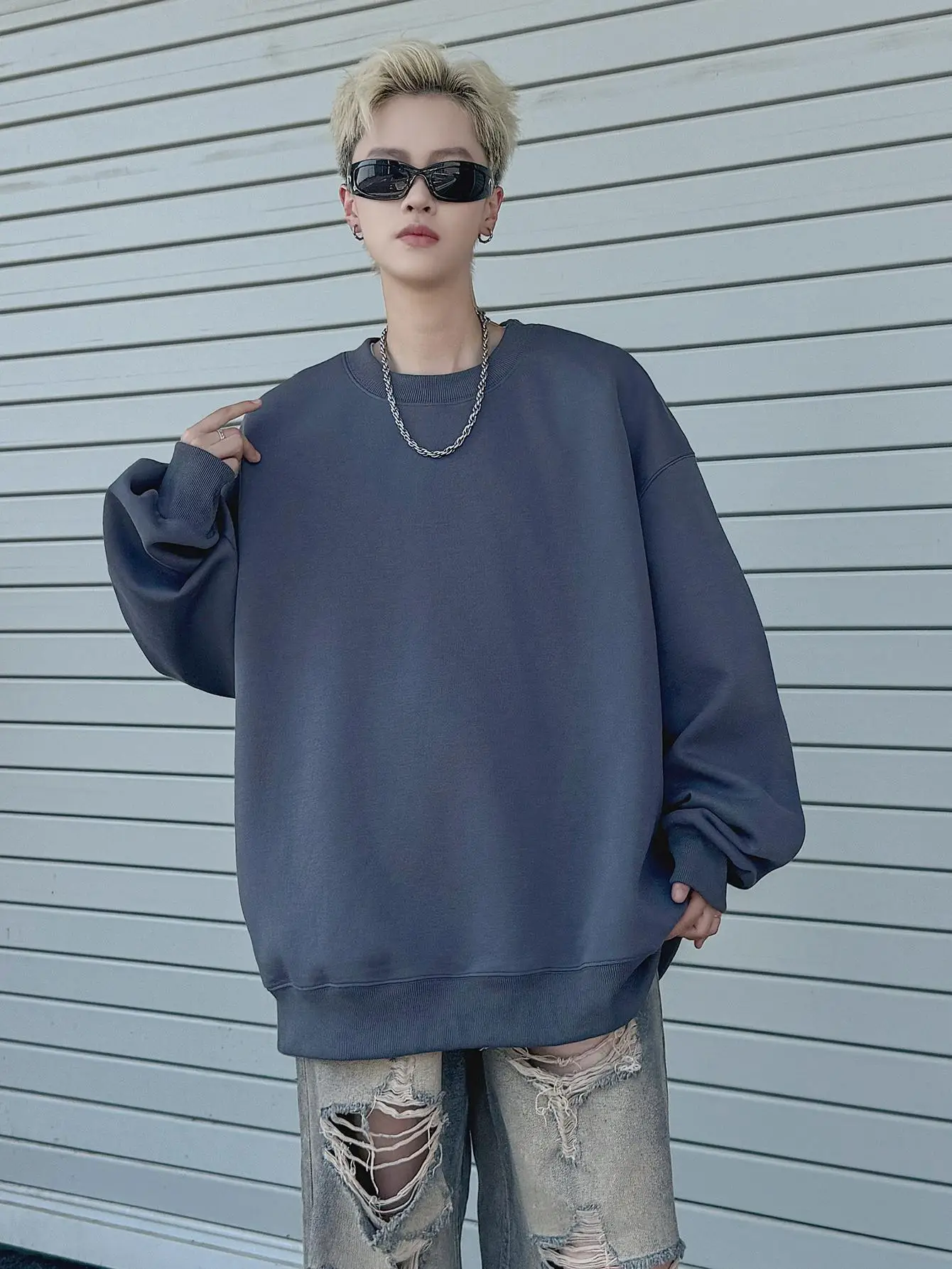 Мужской пуловер в стиле хип-хоп однотонный свитшот оверсайз Y2k