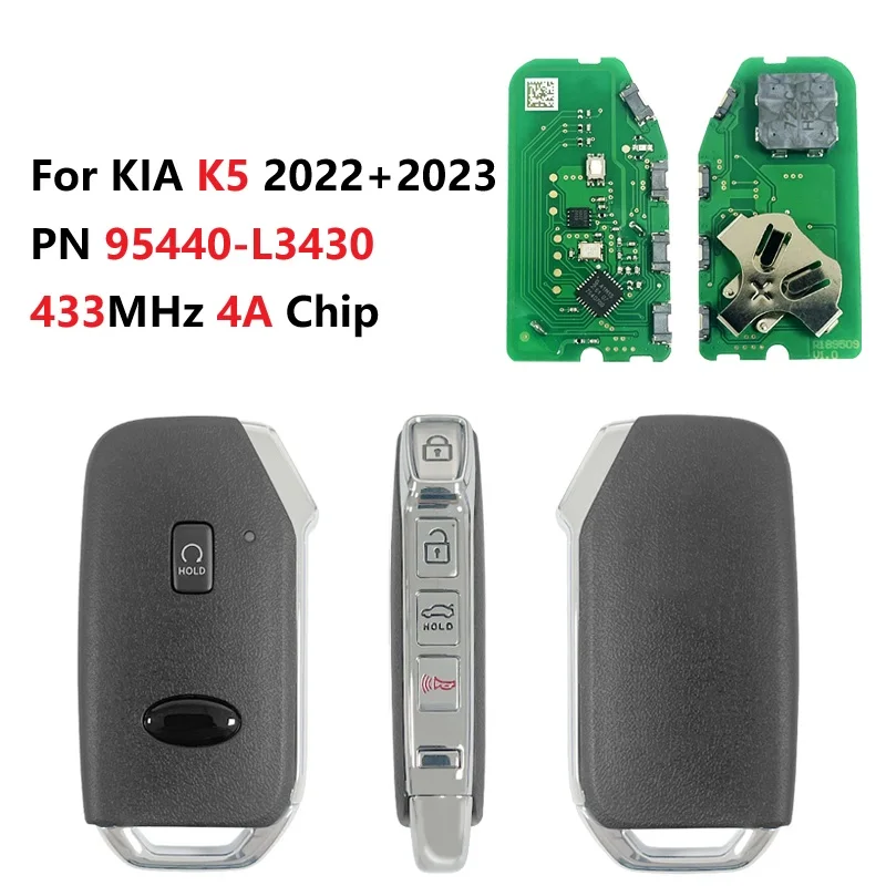 

CN051214 Номер детали 95440-L3430 для KIA K5 2022 + 2023 Smart Key 4 + 1 кнопки Автоматический запуск 433 МГц