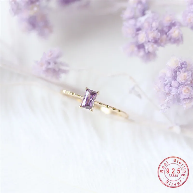 

925 Sterling Silver Light Luxury Vintage Purple Zircon Ring for Women All-match Jewelry Wholesale