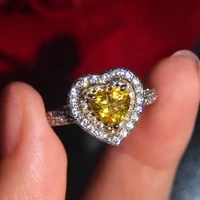 luxury heart rings for women wedding engagement bridal jewelry yellow cubic zirconia stone elegant ring fingers accessories