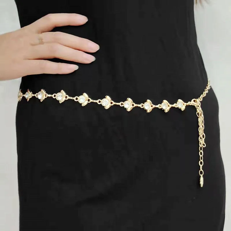 Fashion Diamond Studded Waist Chain Belt Women'S Gold Silver Waistband Hip Hop Style Waist Belt Dress Accessories Cinturon Mujer