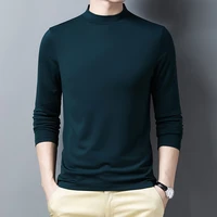 mulberry silk long sleeve mens t shirt spring and autumn solid color sweater slim large size white half turtleneck top