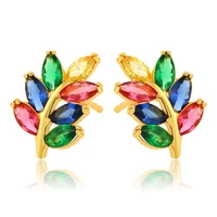 agsnilove ear of wheat stud earrings 24k gold plated colorful simulation gemstone new arrival jewelry for women