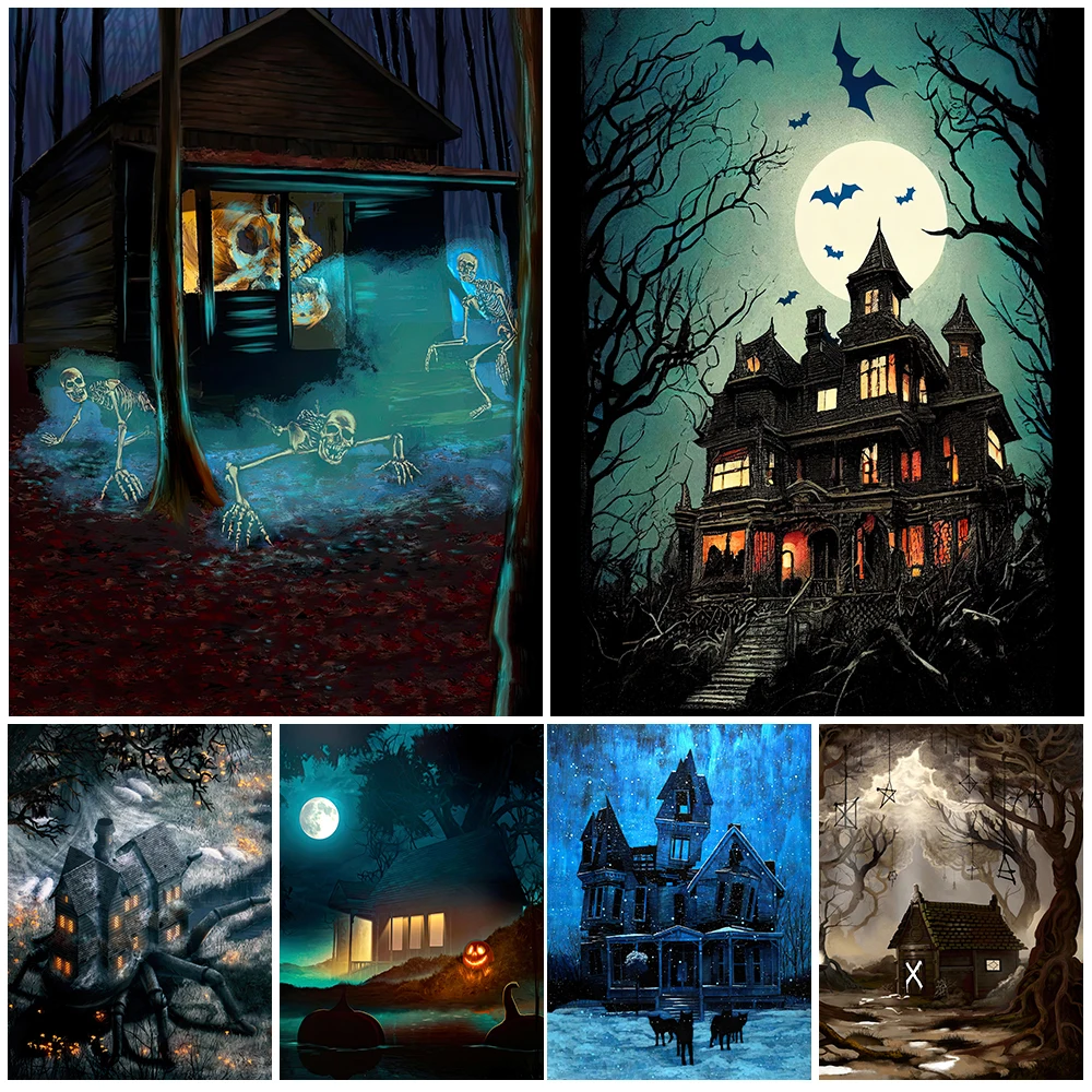 

Witch's Home In The Forest Vintage Wall Art Canvas Painting Horror Haunted House Art Poster And Print Home Decoration Unframed