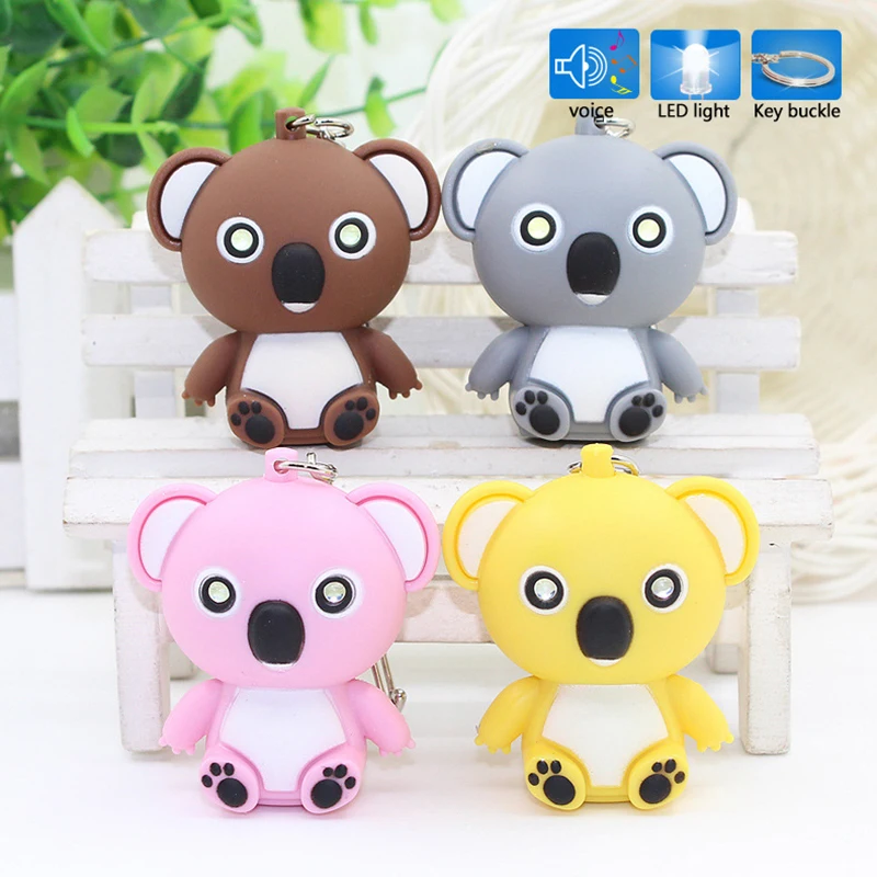 

New Fashion Stereo Cute Koala LED ligh Keychain Key ring Multiple Animal Keychain Cartoon Mobile Phone Bag Fun Pendant