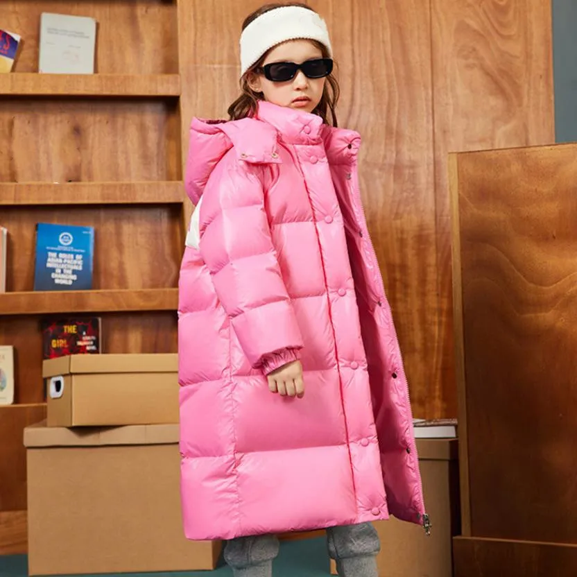 Новинка зимы 2022, куртки на белом утином пуху, ветрозащитное и водонепроницаемое плотное теплое пальто, модная верхняя одежда с капюшоном для девочек, пальто A1815