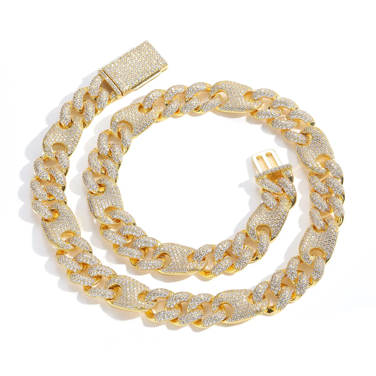 Хип-хоп 15 мм кубинская цепочка-колье со льдом ожерелье из белого золота с