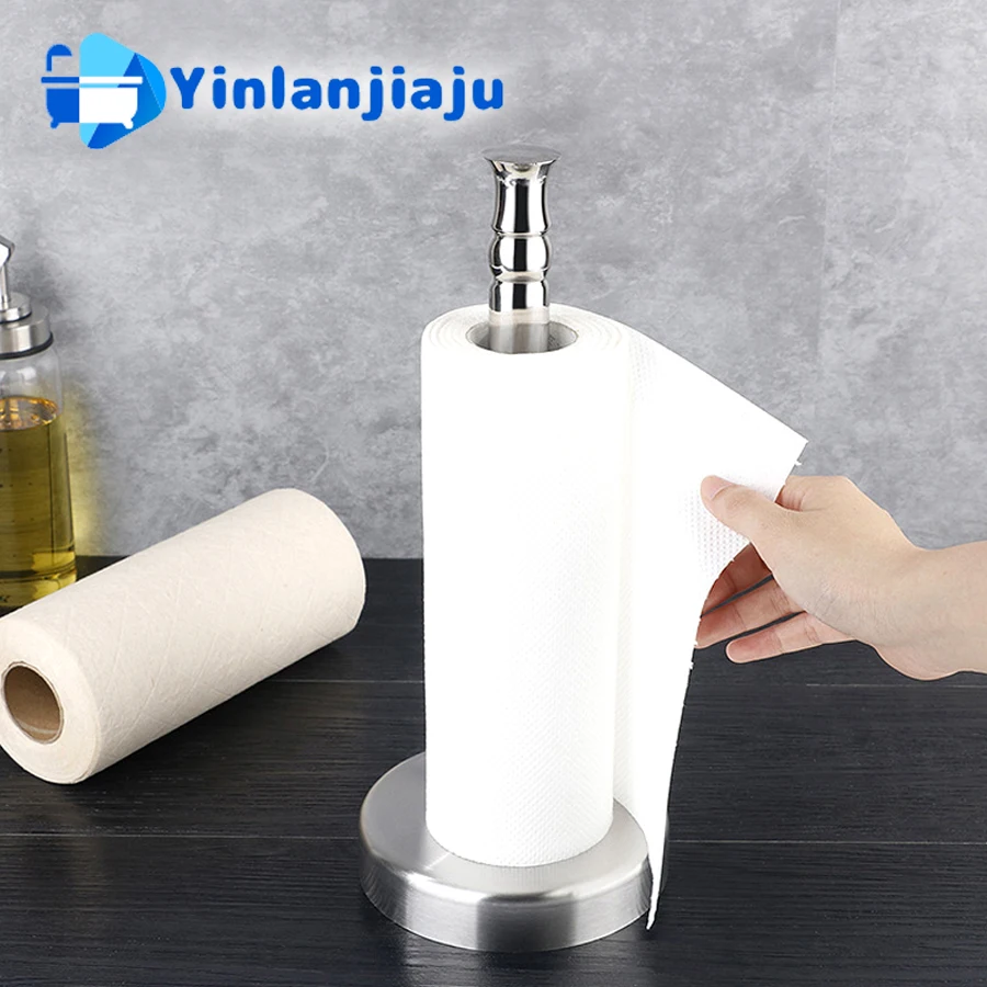 

Kitchen Roll Paper Towel Rack Bathroom Stainless Steel Standing Paper Holder Silver Tissue Napkins Rack Home Table Decoration