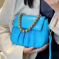 pearl chain womens crossbody bag pleated leather shoulder bag brand design handbags female trendy small flap messenger bag sac