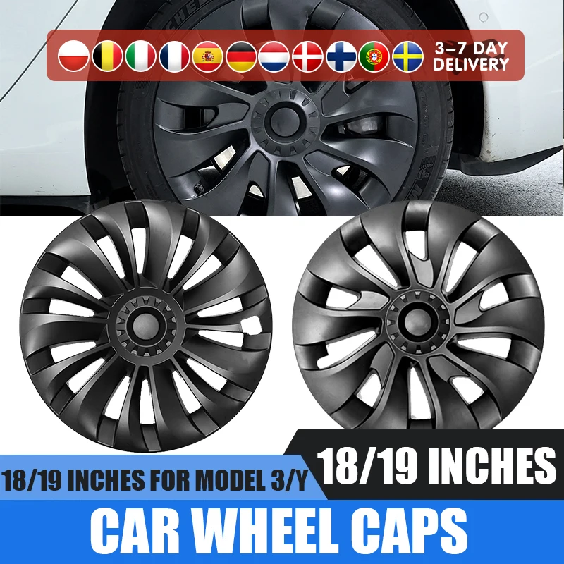

Professional Accessories Full Cover 4Pcs for Tesla Model 3 18-inch Hub Caps Wheel Cover Tesla Hot Sale Sport Style New Upgrade