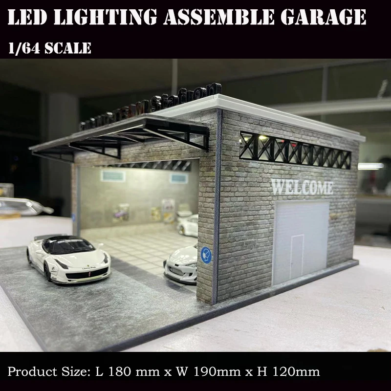 

Assemble Diorama 1/64 LED Lighting Garage Model Car Parking Station Display Collection Gifts - Grey
